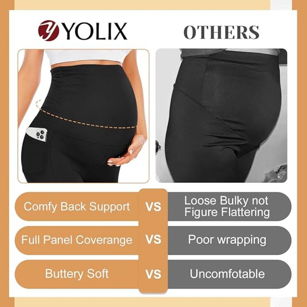 Maternity Leggings Over The Belly with Pockets,  Workout Pregnancy yoga pants - Picture 4 of 4